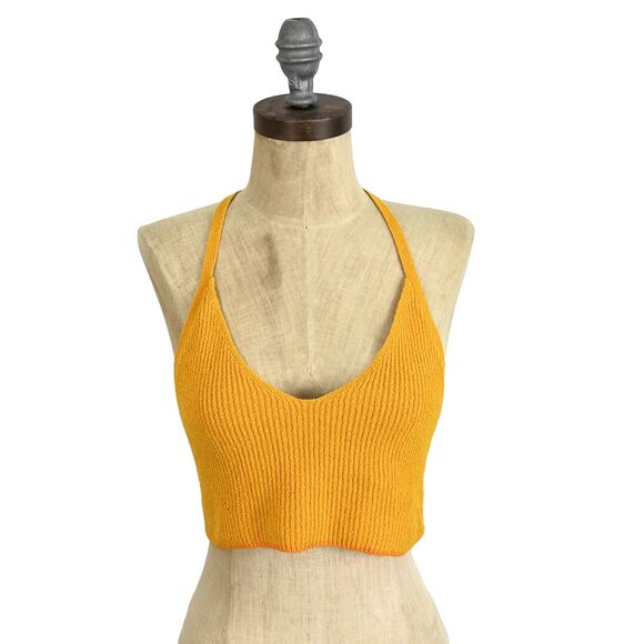 RAG & BONE Soleil Cotton Rib Bra Crop Top S T-Back Strap Deep Yellow EUC B25 - Picture 2 of 6